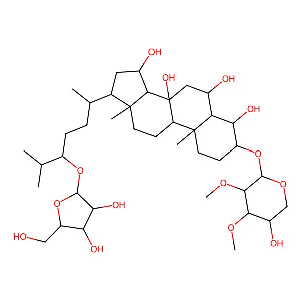 2D Structure of (3S,4R,5S,6R,8S,9R,10S,13R,14S,15S,17R)-17-[(2R,5S)-5-[(2S,3R,4R,5S)-3,4-dihydroxy-5-(hydroxymethyl)oxolan-2-yl]oxy-6-methylheptan-2-yl]-3-[(2S,3R,4S,5R)-5-hydroxy-3,4-dimethoxyoxan-2-yl]oxy-10,13-dimethyl-1,2,3,4,5,6,7,9,11,12,14,15,16,17-tetradecahydrocyclopenta[a]phenanthrene-4,6,8,15-tetrol