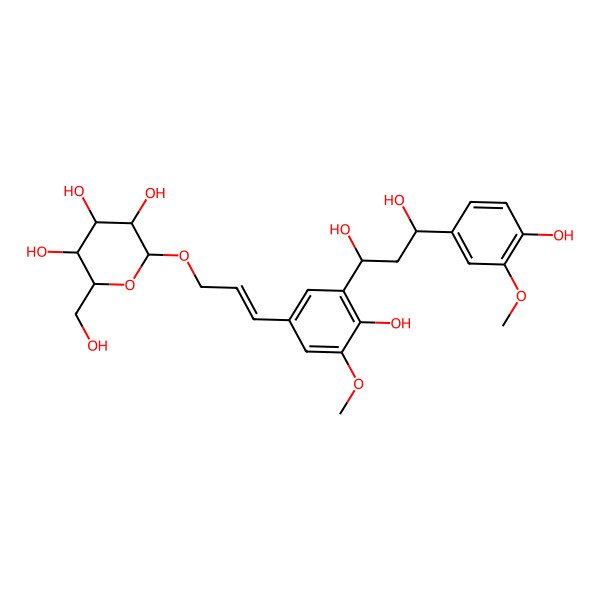 2D Structure of 2-[3-[3-[1,3-Dihydroxy-3-(4-hydroxy-3-methoxyphenyl)propyl]-4-hydroxy-5-methoxyphenyl]prop-2-enoxy]-6-(hydroxymethyl)oxane-3,4,5-triol