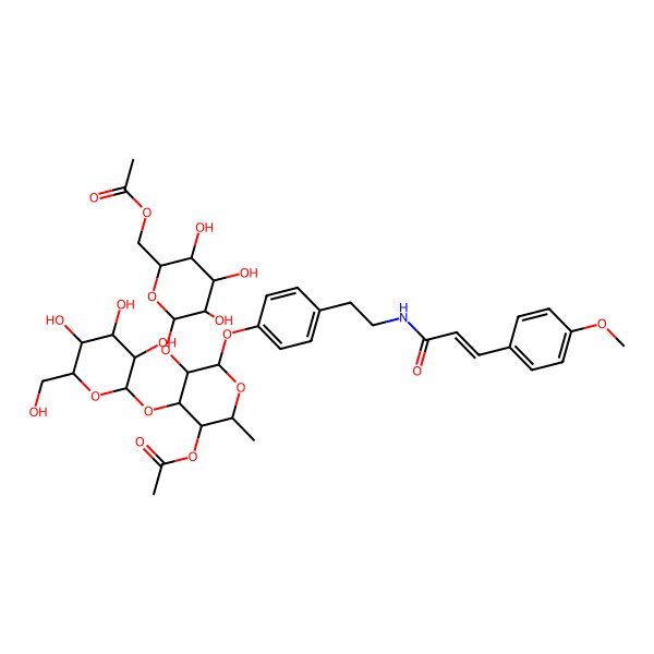 2D Structure of [(2R,3S,4S,5R,6S)-6-[(2S,3R,4R,5S,6S)-5-acetyloxy-2-[4-[2-[3-(4-methoxyphenyl)prop-2-enoylamino]ethyl]phenoxy]-6-methyl-4-[(2S,3R,4S,5S,6R)-3,4,5-trihydroxy-6-(hydroxymethyl)oxan-2-yl]oxyoxan-3-yl]oxy-3,4,5-trihydroxyoxan-2-yl]methyl acetate
