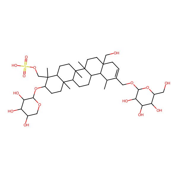 2D Structure of [8a-(hydroxymethyl)-4,6a,6b,12,14b-pentamethyl-11-[[3,4,5-trihydroxy-6-(hydroxymethyl)oxan-2-yl]oxymethyl]-3-(3,4,5-trihydroxyoxan-2-yl)oxy-2,3,4a,5,6,6a,7,8,9,12,12a,13,14,14a-tetradecahydro-1H-picen-4-yl]methyl hydrogen sulfate