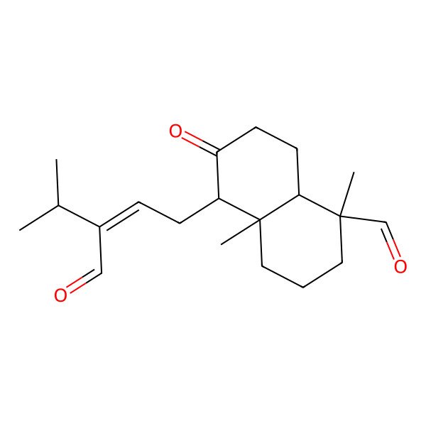 2D Structure of 5-(3-formyl-4-methylpent-2-enyl)-1,4a-dimethyl-6-oxo-3,4,5,7,8,8a-hexahydro-2H-naphthalene-1-carbaldehyde 2D Structure of 5-(3-formyl-4-methylpent-2-enyl)-1,4a-dimethyl-6-oxo-3,4,5,7,8,8a-hexahydro-2H-naphthalene-1-carbaldehyde