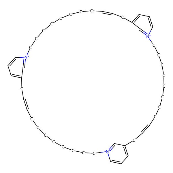 2D Structure of (10Z,26Z,42Z)-1,17,33-triazoniatetracyclo[43.3.1.113,17.129,33]henpentaconta-1(48),10,13(51),14,16,26,29(50),30,32,42,45(49),46-dodecaene