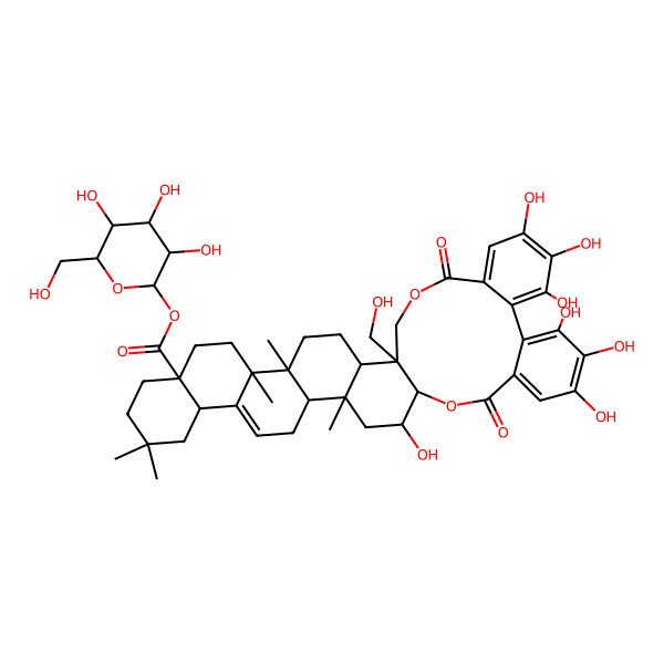 2D Structure of [(2S,3R,4S,5S,6R)-3,4,5-trihydroxy-6-(hydroxymethyl)oxan-2-yl] (1S,2R,5R,6S,9S,14R,18R,19R,21R,22R)-21,27,28,29,32,33,34-heptahydroxy-1-(hydroxymethyl)-5,6,12,12,19-pentamethyl-24,37-dioxo-23,38-dioxaoctacyclo[20.17.0.02,19.05,18.06,15.09,14.025,30.031,36]nonatriaconta-15,25,27,29,31,33,35-heptaene-9-carboxylate
