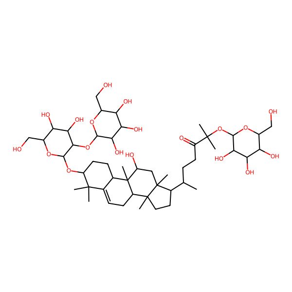 2D Structure of 6-[(3S,8S,9S,10R,13R,14R,17S)-3-[(2R,3S,4S,5S,6S)-4,5-dihydroxy-6-(hydroxymethyl)-3-[(2S,3R,4S,5S,6R)-3,4,5-trihydroxy-6-(hydroxymethyl)oxan-2-yl]oxyoxan-2-yl]oxy-11-hydroxy-4,4,9,13,14-pentamethyl-2,3,7,8,10,11,12,15,16,17-decahydro-1H-cyclopenta[a]phenanthren-17-yl]-2-methyl-2-[(2S,4S,5S,6S)-3,4,5-trihydroxy-6-(hydroxymethyl)oxan-2-yl]oxyheptan-3-one