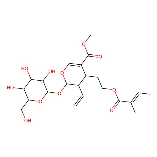 2D Structure of methyl (2S,3R,4S)-3-ethenyl-4-[2-[(E)-2-methylbut-2-enoyl]oxyethyl]-2-[(2S,3R,4S,5S,6R)-3,4,5-trihydroxy-6-(hydroxymethyl)oxan-2-yl]oxy-3,4-dihydro-2H-pyran-5-carboxylate