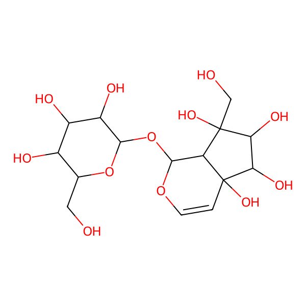 2D Structure of (1S,4aS,5R,6R,7S,7aR)-7-(hydroxymethyl)-1-[(2S,3R,4S,5S,6R)-3,4,5-trihydroxy-6-(hydroxymethyl)oxan-2-yl]oxy-1,5,6,7a-tetrahydrocyclopenta[c]pyran-4a,5,6,7-tetrol