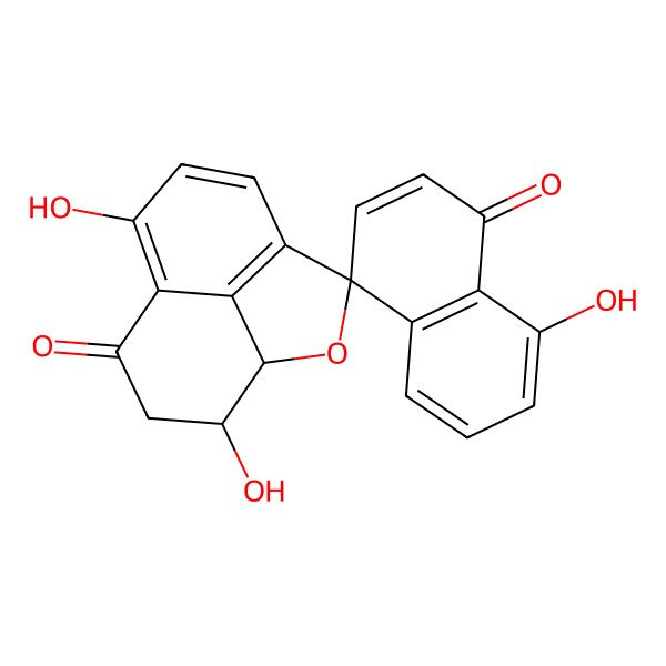 2D Structure of (1R,3R,11S)-7,8',11-trihydroxyspiro[2-oxatricyclo[6.3.1.04,12]dodeca-4(12),5,7-triene-3,4'-naphthalene]-1',9-dione