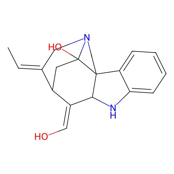 2D Structure of 12-Ethylidene-10-(hydroxymethylidene)-8,14-diazapentacyclo[9.5.2.01,9.02,7.014,17]octadeca-2,4,6-trien-17-ol