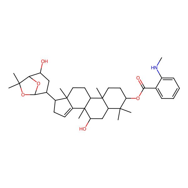 2D Structure of [(3S,5R,7R,8R,9R,10S,13S,17S)-7-hydroxy-17-[(1S,2S,4S,5S)-2-hydroxy-7,7-dimethyl-6,8-dioxabicyclo[3.2.1]octan-4-yl]-4,4,8,10,13-pentamethyl-2,3,5,6,7,9,11,12,16,17-decahydro-1H-cyclopenta[a]phenanthren-3-yl] 2-(methylamino)benzoate