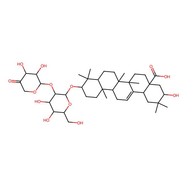 2D Structure of 10-[3-(3,4-Dihydroxy-5-oxooxan-2-yl)oxy-4,5-dihydroxy-6-(hydroxymethyl)oxan-2-yl]oxy-3-hydroxy-2,2,6a,6b,9,9,12a-heptamethyl-1,3,4,5,6,6a,7,8,8a,10,11,12,13,14b-tetradecahydropicene-4a-carboxylic acid