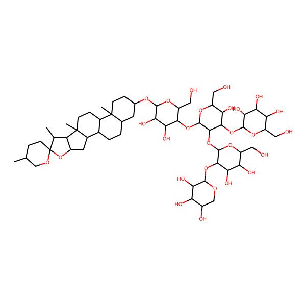 2D Structure of 2-[2-[4,5-Dihydroxy-2-(hydroxymethyl)-6-(5',7,9,13-tetramethylspiro[5-oxapentacyclo[10.8.0.02,9.04,8.013,18]icosane-6,2'-oxane]-16-yl)oxyoxan-3-yl]oxy-3-[4,5-dihydroxy-6-(hydroxymethyl)-3-(3,4,5-trihydroxyoxan-2-yl)oxyoxan-2-yl]oxy-5-hydroxy-6-(hydroxymethyl)oxan-4-yl]oxy-6-(hydroxymethyl)oxane-3,4,5-triol
