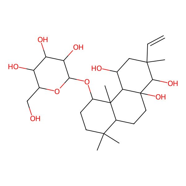 2D Structure of 2-[(7-Ethenyl-5,8,8a-trihydroxy-1,1,4a,7-tetramethyl-2,3,4,4b,5,6,8,9,10,10a-decahydrophenanthren-4-yl)oxy]-6-(hydroxymethyl)oxane-3,4,5-triol