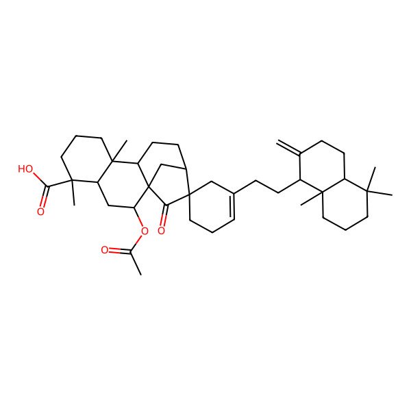 2D Structure of (1'R,2'S,4'S,5S,5'R,9'S,10'S,13'R)-1-[2-[(1R,4aR,8aR)-5,5,8a-trimethyl-2-methylidene-3,4,4a,6,7,8-hexahydro-1H-naphthalen-1-yl]ethyl]-2'-acetyloxy-5',9'-dimethyl-15'-oxospiro[cyclohexene-5,14'-tetracyclo[11.2.1.01,10.04,9]hexadecane]-5'-carboxylic acid