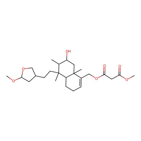 2D Structure of 3-O-[[7-hydroxy-5-[2-(5-methoxyoxolan-3-yl)ethyl]-5,6,8a-trimethyl-3,4,4a,6,7,8-hexahydronaphthalen-1-yl]methyl] 1-O-methyl propanedioate