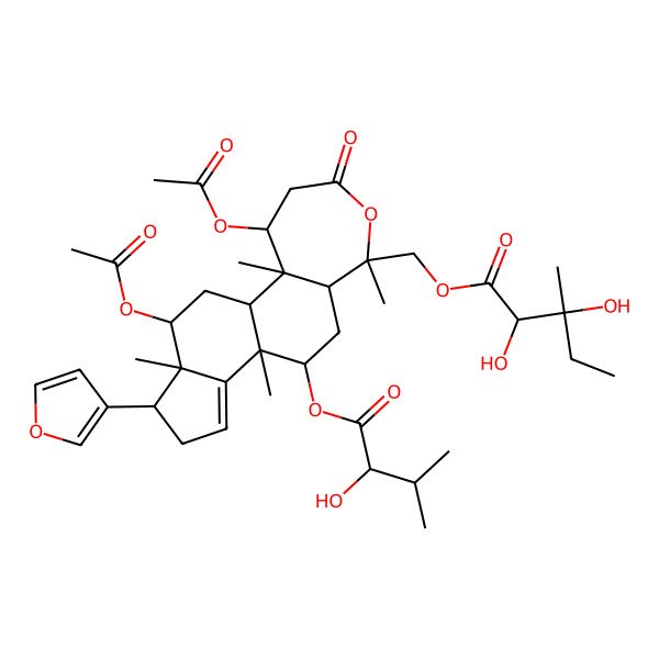 2D Structure of [(1R,2R,3S,7S,8R,10R,11R,15S,17S)-3,17-diacetyloxy-15-(furan-3-yl)-10-[(2R)-2-hydroxy-3-methylbutanoyl]oxy-2,7,11,16-tetramethyl-5-oxo-6-oxatetracyclo[9.7.0.02,8.012,16]octadec-12-en-7-yl]methyl (2S,3S)-2,3-dihydroxy-3-methylpentanoate