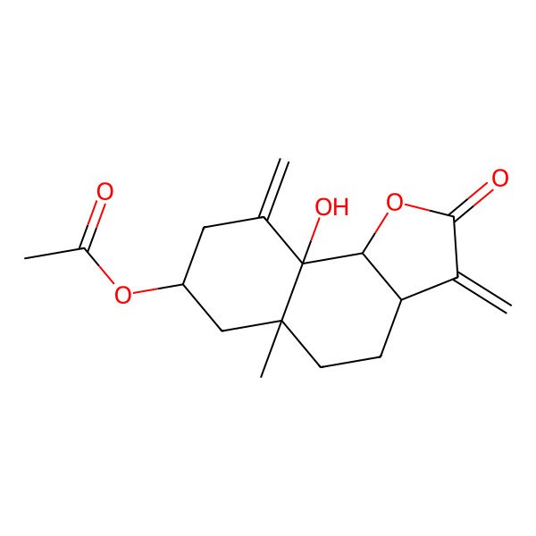 2D Structure of [(3aS,5aS,7S,9aR,9bR)-9a-hydroxy-5a-methyl-3,9-dimethylidene-2-oxo-4,5,6,7,8,9b-hexahydro-3aH-benzo[g][1]benzofuran-7-yl] acetate