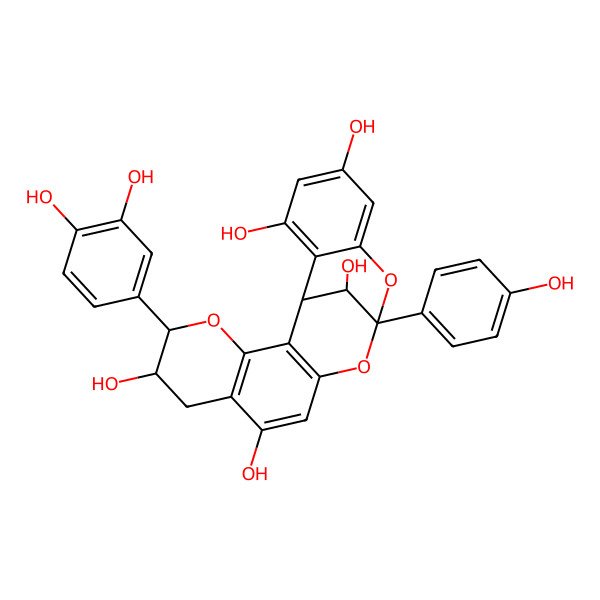 2D Structure of (1S,5R,6S,13R,21S)-5-(3,4-dihydroxyphenyl)-13-(4-hydroxyphenyl)-4,12,14-trioxapentacyclo[11.7.1.02,11.03,8.015,20]henicosa-2(11),3(8),9,15,17,19-hexaene-6,9,17,19,21-pentol