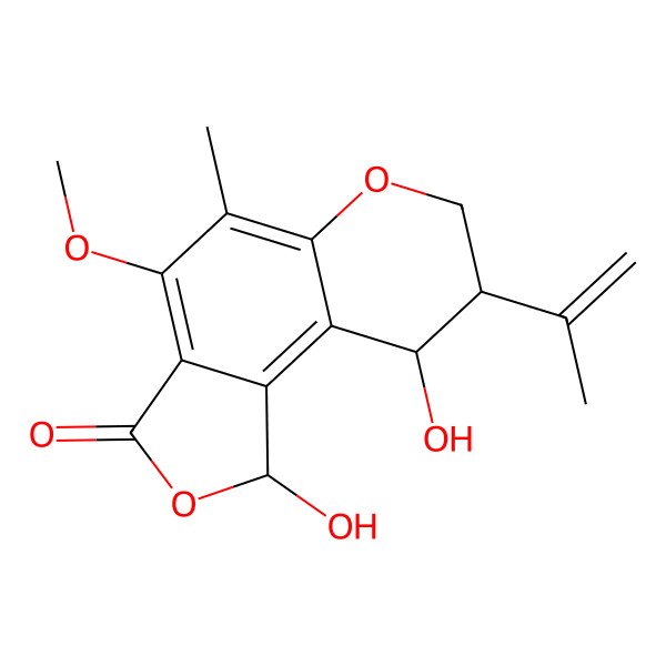 2D Structure of (1S,8R,9R)-1,9-dihydroxy-4-methoxy-5-methyl-8-prop-1-en-2-yl-1,7,8,9-tetrahydrofuro[3,4-f]chromen-3-one