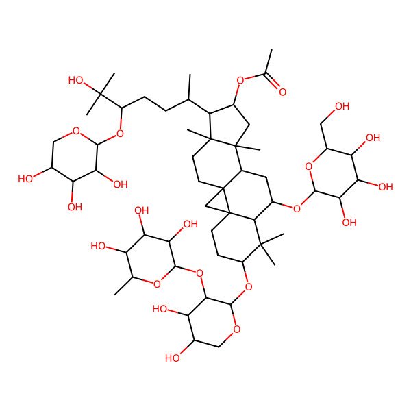 2D Structure of [6-[4,5-Dihydroxy-3-(3,4,5-trihydroxy-6-methyloxan-2-yl)oxyoxan-2-yl]oxy-15-[6-hydroxy-6-methyl-5-(3,4,5-trihydroxyoxan-2-yl)oxyheptan-2-yl]-7,7,12,16-tetramethyl-9-[3,4,5-trihydroxy-6-(hydroxymethyl)oxan-2-yl]oxy-14-pentacyclo[9.7.0.01,3.03,8.012,16]octadecanyl] acetate