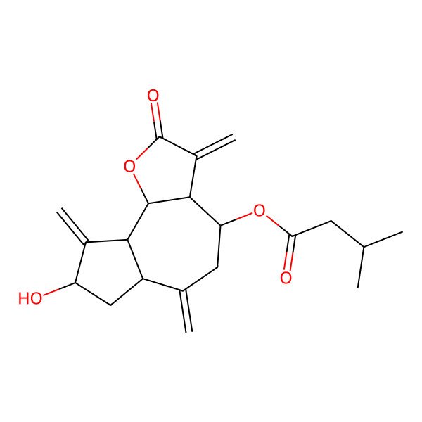 2D Structure of (8-Hydroxy-3,6,9-trimethylidene-2-oxo-3a,4,5,6a,7,8,9a,9b-octahydroazuleno[4,5-b]furan-4-yl) 3-methylbutanoate