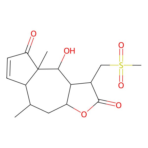 2D Structure of 9-hydroxy-5,8a-dimethyl-1-(methylsulfonylmethyl)-3a,4,5,5a,9,9a-hexahydro-1H-azuleno[6,7-b]furan-2,8-dione