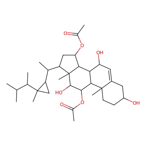 2D Structure of [(3S,7S,8S,9S,10R,11S,12S,13R,14S,15S,17R)-11-acetyloxy-3,7,12-trihydroxy-10,13-dimethyl-17-[(1R)-1-[(1R,2R)-2-methyl-2-[(2R)-3-methylbutan-2-yl]cyclopropyl]ethyl]-2,3,4,7,8,9,11,12,14,15,16,17-dodecahydro-1H-cyclopenta[a]phenanthren-15-yl] acetate
