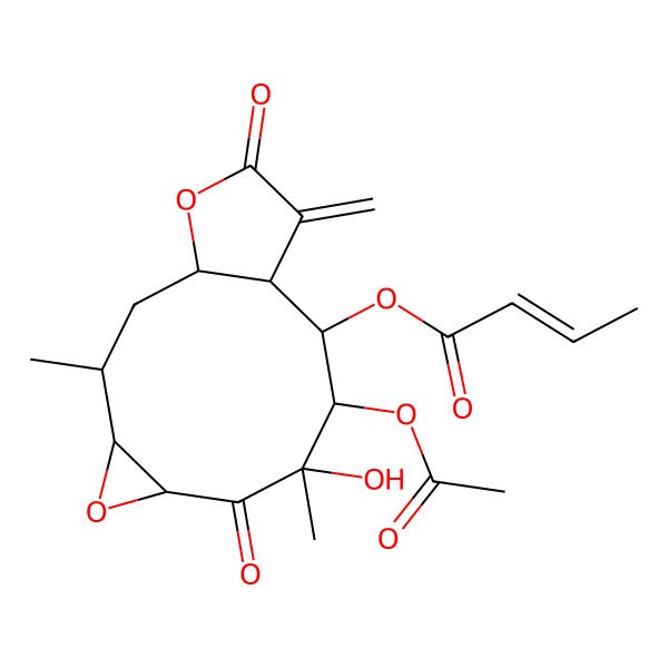 2D Structure of [(1R,3R,4S,6S,8S,9R,10S,11S)-9-acetyloxy-8-hydroxy-3,8-dimethyl-12-methylidene-7,13-dioxo-5,14-dioxatricyclo[9.3.0.04,6]tetradecan-10-yl] (E)-but-2-enoate
