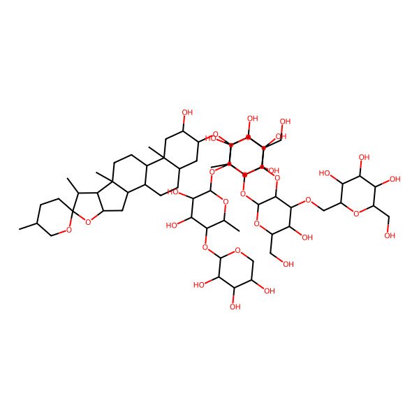 2D Structure of 2-[2-[5-[3,4-Dihydroxy-6-methyl-5-(3,4,5-trihydroxyoxan-2-yl)oxyoxan-2-yl]oxy-3-hydroxy-2-(hydroxymethyl)-6-(15-hydroxy-5',7,9,13-tetramethylspiro[5-oxapentacyclo[10.8.0.02,9.04,8.013,18]icosane-6,2'-oxane]-16-yl)oxyoxan-4-yl]oxy-5-hydroxy-6-(hydroxymethyl)-4-[[3,4,5-trihydroxy-6-(hydroxymethyl)oxan-2-yl]methoxy]oxan-3-yl]oxy-6-methyloxane-3,4,5-triol
