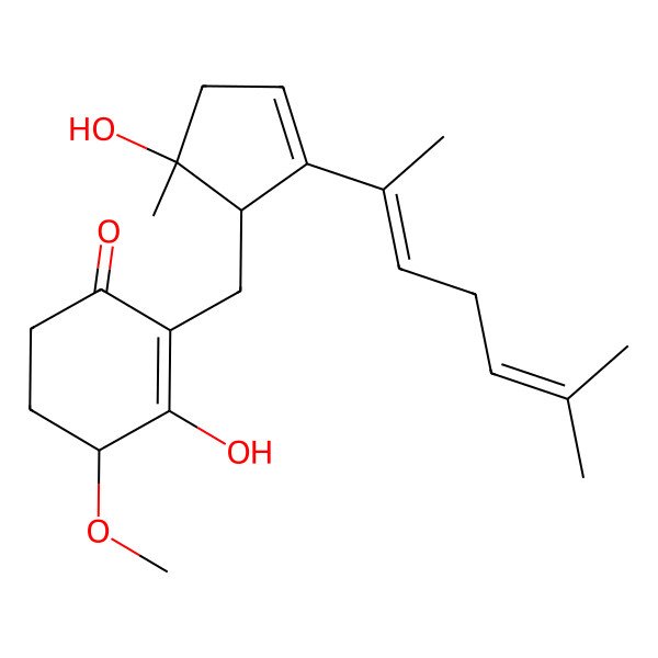 2D Structure of (4S)-3-hydroxy-2-[[(1R,5S)-5-hydroxy-5-methyl-2-[(2Z)-6-methylhepta-2,5-dien-2-yl]cyclopent-2-en-1-yl]methyl]-4-methoxycyclohex-2-en-1-one