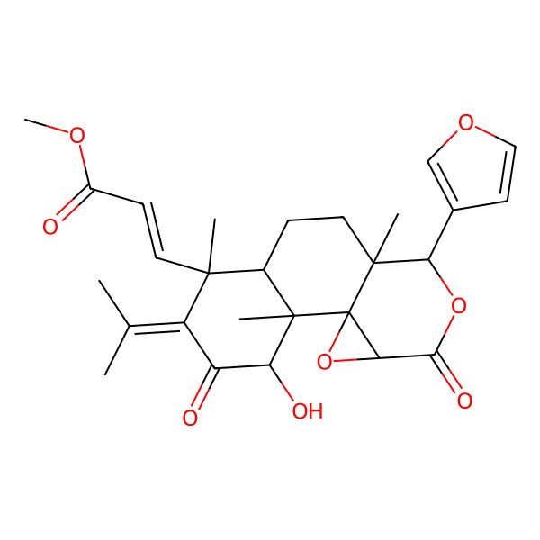 2D Structure of methyl (E)-3-[(1R,2S,3S,6R,7R,10S,11S,14S)-11-(furan-3-yl)-3-hydroxy-2,6,10-trimethyl-4,13-dioxo-5-propan-2-ylidene-12,15-dioxatetracyclo[8.5.0.01,14.02,7]pentadecan-6-yl]prop-2-enoate