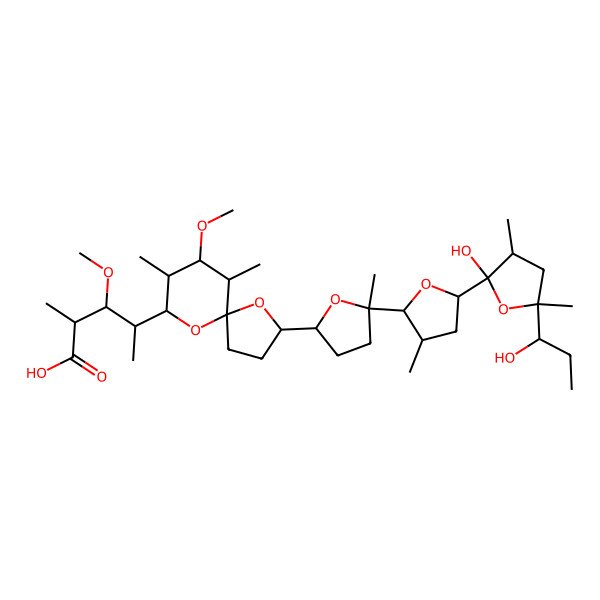 2D Structure of (2S,3R,4S)-4-[(3S,5R,6R,7R,8R,9S)-3-[(2R,5S)-5-[(2R,3S,5R)-5-[(2S,3S,5S)-2-hydroxy-5-[(1R)-1-hydroxypropyl]-3,5-dimethyl-tetrahydrofuran-2-yl]-3-methyl-tetrahydrofuran-2-yl]-5-methyl-tetrahydrofuran-2-yl]-7-methoxy-6,8-dimethyl-4,10-dioxaspiro[4.5]decan-9-yl]-3-methoxy-2-methyl-pentanoic acid
