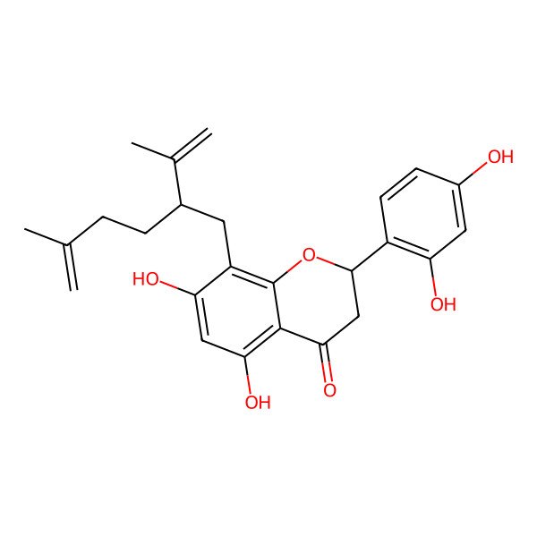 2D Structure of 2-(2,4-Dihydroxyphenyl)-5,7-dihydroxy-8-(5-methyl-2-prop-1-en-2-ylhex-5-enyl)-2,3-dihydrochromen-4-one