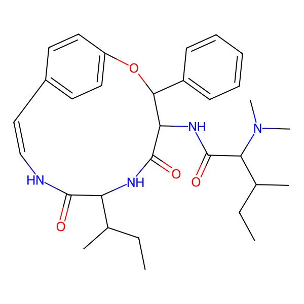 2D Structure of (2S,3R)-N-[(3R,4S,7S,10E)-7-[(2R)-butan-2-yl]-5,8-dioxo-3-phenyl-2-oxa-6,9-diazabicyclo[10.2.2]hexadeca-1(14),10,12,15-tetraen-4-yl]-2-(dimethylamino)-3-methylpentanamide