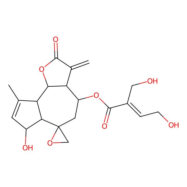 2D Structure of (7-hydroxy-9-methyl-3-methylidene-2-oxospiro[4,5,6a,7,9a,9b-hexahydro-3aH-azuleno[4,5-b]furan-6,2'-oxirane]-4-yl) 4-hydroxy-2-(hydroxymethyl)but-2-enoate