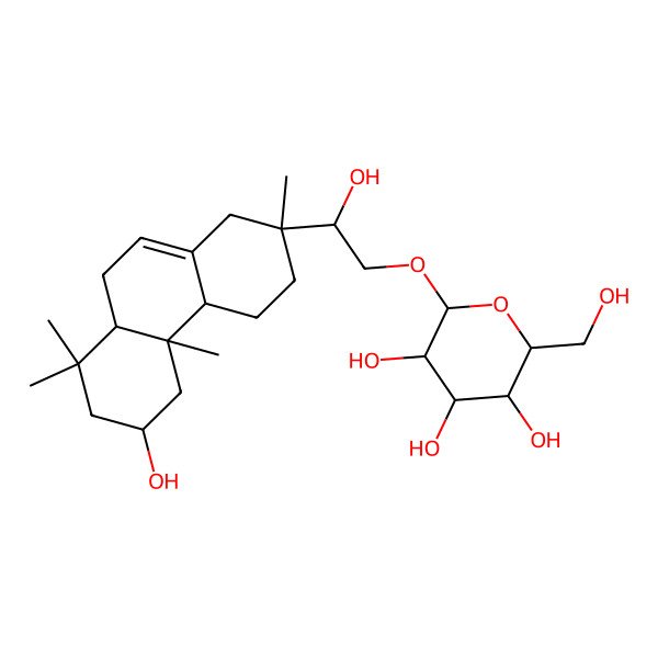 2D Structure of (2R,3R,4S,5S,6R)-2-[(2S)-2-[(2S,4aR,4bR,6R,8aR)-6-hydroxy-2,4b,8,8-tetramethyl-3,4,4a,5,6,7,8a,9-octahydro-1H-phenanthren-2-yl]-2-hydroxyethoxy]-6-(hydroxymethyl)oxane-3,4,5-triol