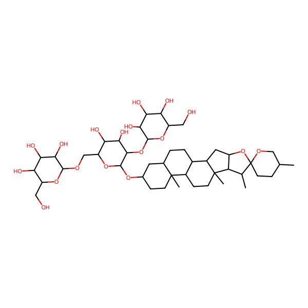 2D Structure of (2R,3R,4S,5R,6R)-2-[[(2R,3R,4S,5R,6R)-3,4-dihydroxy-6-[(1R,2S,4S,5'R,6R,7S,8R,9S,12S,13S,16S,18R)-5',7,9,13-tetramethylspiro[5-oxapentacyclo[10.8.0.02,9.04,8.013,18]icosane-6,2'-oxane]-16-yl]oxy-5-[(2S,3R,4S,5R,6R)-3,4,5-trihydroxy-6-(hydroxymethyl)oxan-2-yl]oxyoxan-2-yl]methoxy]-6-(hydroxymethyl)oxane-3,4,5-triol