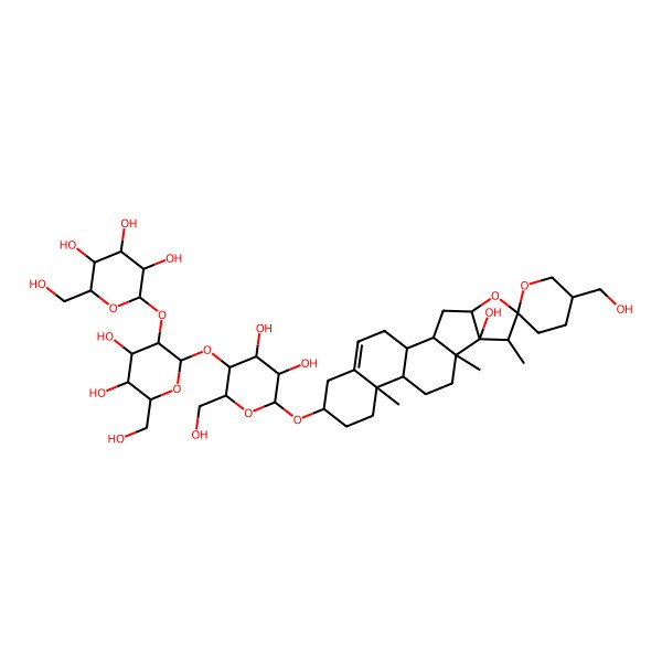 2D Structure of (2S,3R,4S,5S,6R)-2-[(2S,3R,4S,5S,6R)-2-[(2R,3S,4R,5R,6R)-4,5-dihydroxy-6-[(1R,2S,4S,5'S,6R,7S,8S,9S,12S,13R,16S)-8-hydroxy-5'-(hydroxymethyl)-7,9,13-trimethylspiro[5-oxapentacyclo[10.8.0.02,9.04,8.013,18]icos-18-ene-6,2'-oxane]-16-yl]oxy-2-(hydroxymethyl)oxan-3-yl]oxy-4,5-dihydroxy-6-(hydroxymethyl)oxan-3-yl]oxy-6-(hydroxymethyl)oxane-3,4,5-triol