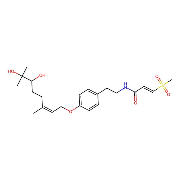 2D Structure of (E)-N-[2-[4-[(E,6S)-6,7-dihydroxy-3,7-dimethyloct-2-enoxy]phenyl]ethyl]-3-methylsulfonylprop-2-enamide