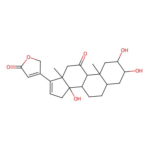 2D Structure of 3-[(2S,3R,5R,8R,9S,10S,13R,14S)-2,3,14-trihydroxy-10,13-dimethyl-11-oxo-2,3,4,5,6,7,8,9,12,15-decahydro-1H-cyclopenta[a]phenanthren-17-yl]-2H-furan-5-one