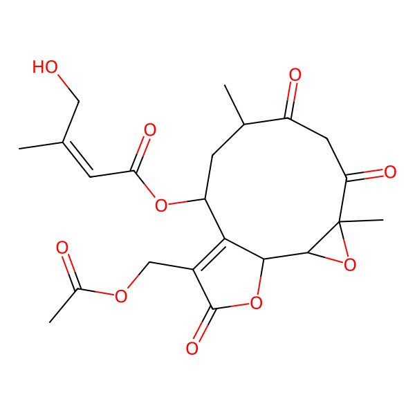 2D Structure of [(1S,2R,4S,8S,10S)-12-(acetyloxymethyl)-4,8-dimethyl-5,7,13-trioxo-3,14-dioxatricyclo[9.3.0.02,4]tetradec-11-en-10-yl] (Z)-4-hydroxy-3-methylbut-2-enoate