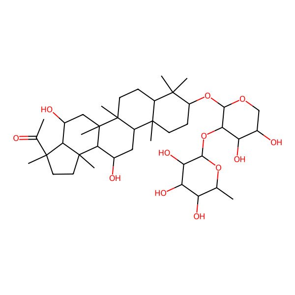 2D Structure of 1-[(3R,3aR,4S,5aR,5bR,7aR,9S,11aR,11bR,13R,13aR,13bR)-9-[(2S,3R,4S,5R)-4,5-dihydroxy-3-[(2S,3R,4R,5R,6S)-3,4,5-trihydroxy-6-methyloxan-2-yl]oxyoxan-2-yl]oxy-4,13-dihydroxy-3,5a,5b,8,8,11a,13b-heptamethyl-2,3a,4,5,6,7,7a,9,10,11,11b,12,13,13a-tetradecahydro-1H-cyclopenta[a]chrysen-3-yl]ethanone