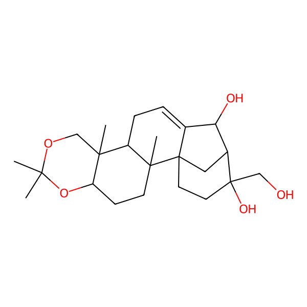2D Structure of 17-(Hydroxymethyl)-2,7,7,10-tetramethyl-6,8-dioxapentacyclo[14.3.1.01,14.02,11.05,10]icos-13-ene-15,17-diol