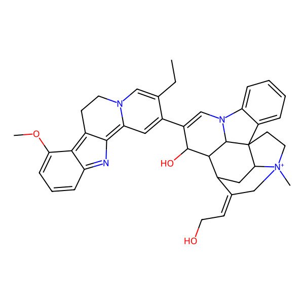 2D Structure of (1S,11S,12R,13R,14E,16S,19S,21S)-10-(3-ethyl-8-methoxy-6,7-dihydroindolo[2,3-a]quinolizin-2-yl)-14-(2-hydroxyethylidene)-16-methyl-8-aza-16-azoniahexacyclo[11.5.2.11,8.02,7.016,19.012,21]henicosa-2,4,6,9-tetraen-11-ol