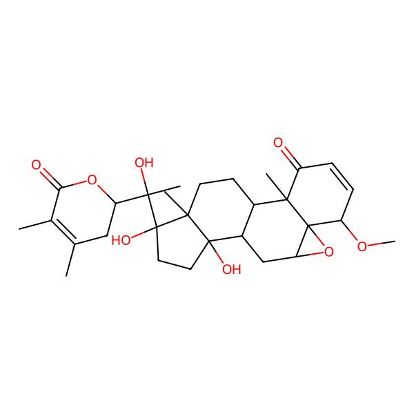 2D Structure of (1S,2R,6S,7S,9R,11R,12R,15S,16S)-15-[(1R)-1-[(2R)-4,5-dimethyl-6-oxo-2,3-dihydropyran-2-yl]-1-hydroxyethyl]-12,15-dihydroxy-6-methoxy-2,16-dimethyl-8-oxapentacyclo[9.7.0.02,7.07,9.012,16]octadec-4-en-3-one