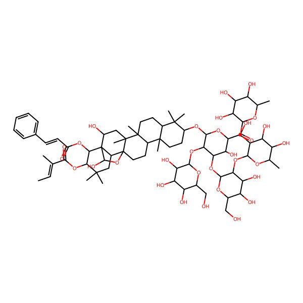 2D Structure of (3S,5S,6R)-6-[[(1R,2R,4S,5R,10S,13R,17S,21R,22R,23S)-2,23-dihydroxy-4,5,9,9,13,20,20-heptamethyl-21-[(Z)-2-methylbut-2-enoyl]oxy-22-[(E)-3-phenylprop-2-enoyl]oxy-24-oxahexacyclo[15.5.2.01,18.04,17.05,14.08,13]tetracosan-10-yl]oxy]-4-[(2S,3S,5R)-3-[(4S,6S)-4,5-dihydroxy-6-methyl-3-[(3S,5R,6S)-3,4,5-trihydroxy-6-methyloxan-2-yl]oxyoxan-2-yl]oxy-4,5-dihydroxy-6-(hydroxymethyl)oxan-2-yl]oxy-3-hydroxy-5-[(2S,3S,5S)-3,4,5-trihydroxy-6-(hydroxymethyl)oxan-2-yl]oxyoxane-2-carboxylic acid