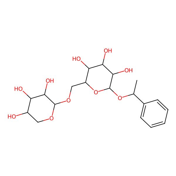 2D Structure of (2R,3R,4S,5S,6R)-2-[(1R)-1-phenylethoxy]-6-[[(2R,3S,4S,5R)-3,4,5-trihydroxyoxan-2-yl]oxymethyl]oxane-3,4,5-triol