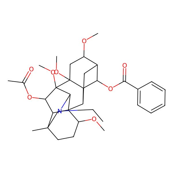 2D Structure of [(1S,2R,3R,4S,5R,6S,8R,9S,10S,13R,16S,17R,18R)-18-acetyloxy-11-ethyl-6,8,9,16-tetramethoxy-13-methyl-11-azahexacyclo[7.7.2.12,5.01,10.03,8.013,17]nonadecan-4-yl] benzoate