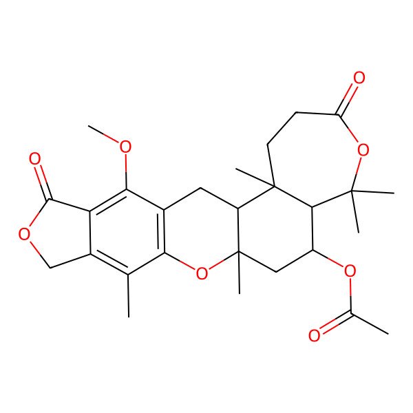 2D Structure of (10-Methoxy-1,4,14,19,19-pentamethyl-8,17-dioxo-2,7,18-trioxapentacyclo[11.9.0.03,11.05,9.014,20]docosa-3(11),4,9-trien-21-yl) acetate