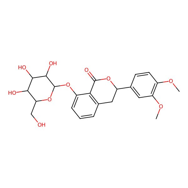 2D Structure of (3S)-3-(3,4-dimethoxyphenyl)-8-[(2S,3R,4S,5S,6R)-3,4,5-trihydroxy-6-(hydroxymethyl)oxan-2-yl]oxy-3,4-dihydroisochromen-1-one