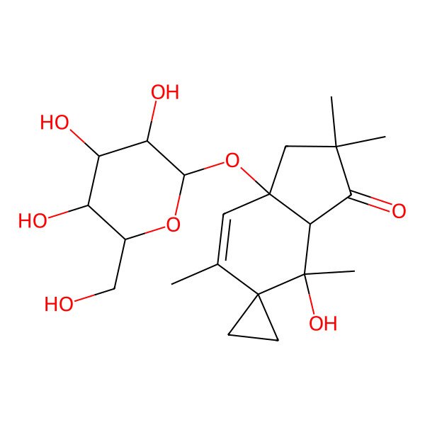 2D Structure of 7-Hydroxy-2,2,5,7-tetramethyl-3a-[3,4,5-trihydroxy-6-(hydroxymethyl)oxan-2-yl]oxyspiro[3,7a-dihydroindene-6,1'-cyclopropane]-1-one